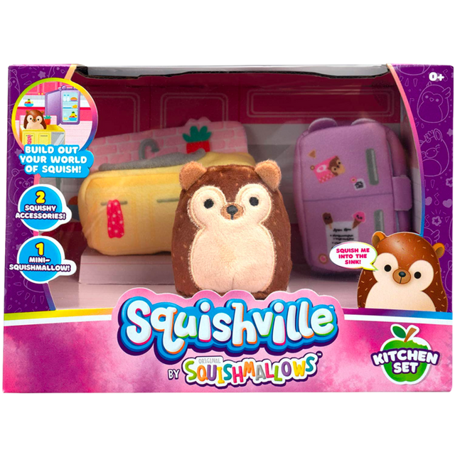 Squishville - Kitchen Set with Hans the Hedgehog Mini Squishmallow 2” Plush Playset