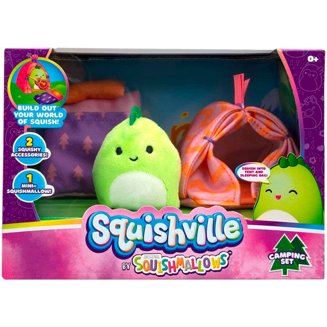 Squishville - Camping Set with Danny the Dinosaur Mini Squishmallow 2” Plush Playset